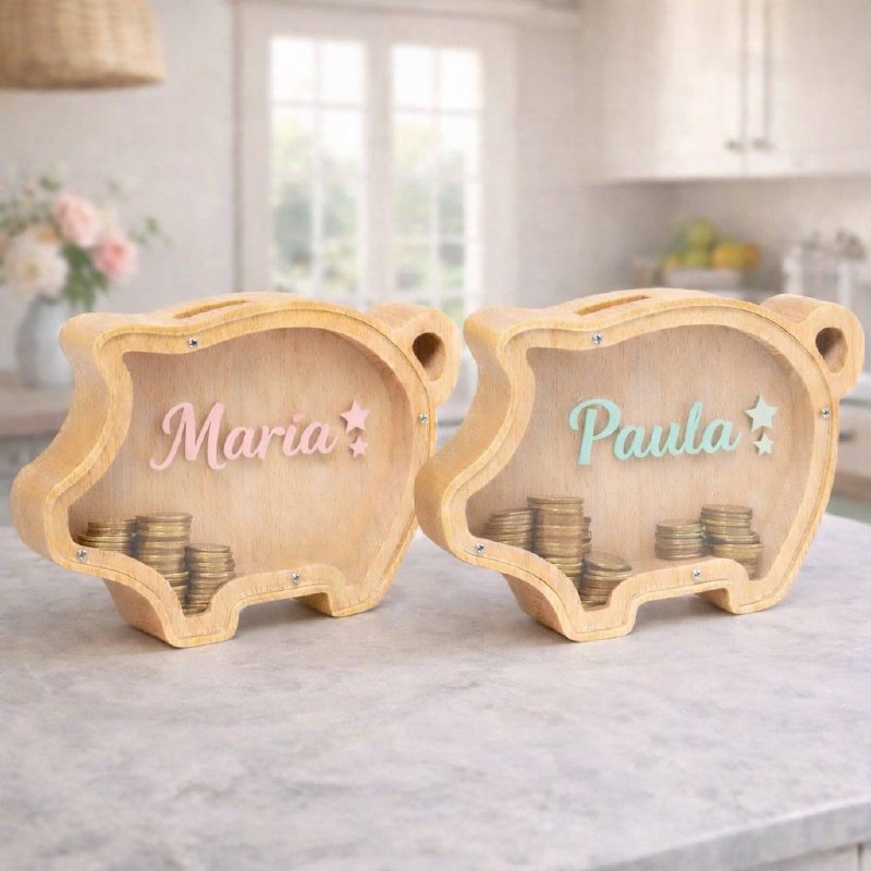 ¡HUCHA INFANTIL DE MADERA PERSONALIZADA CON NOMBRE!