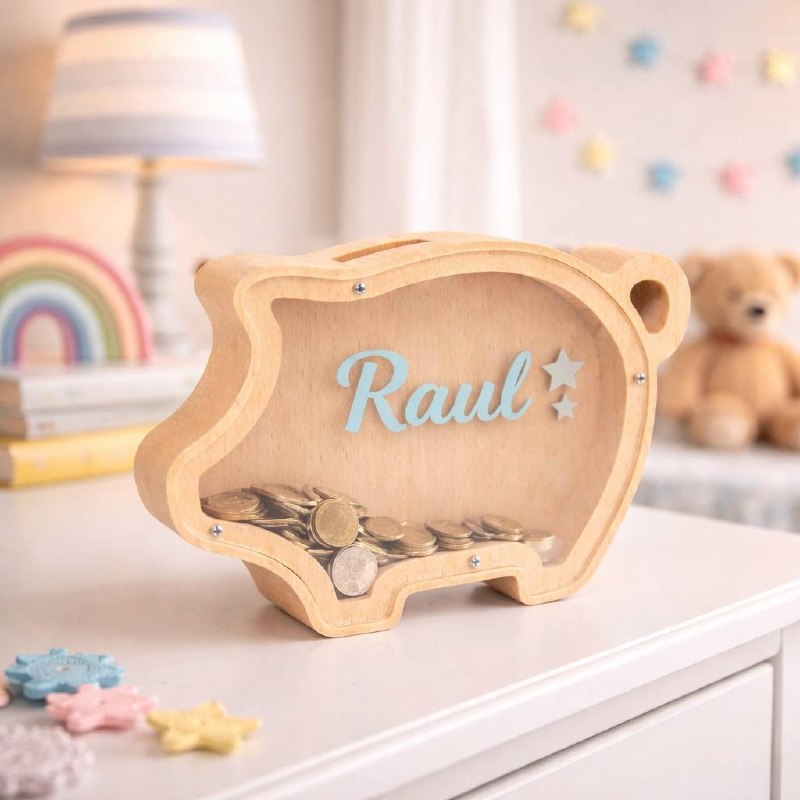 ¡HUCHA INFANTIL DE MADERA PERSONALIZADA CON NOMBRE!