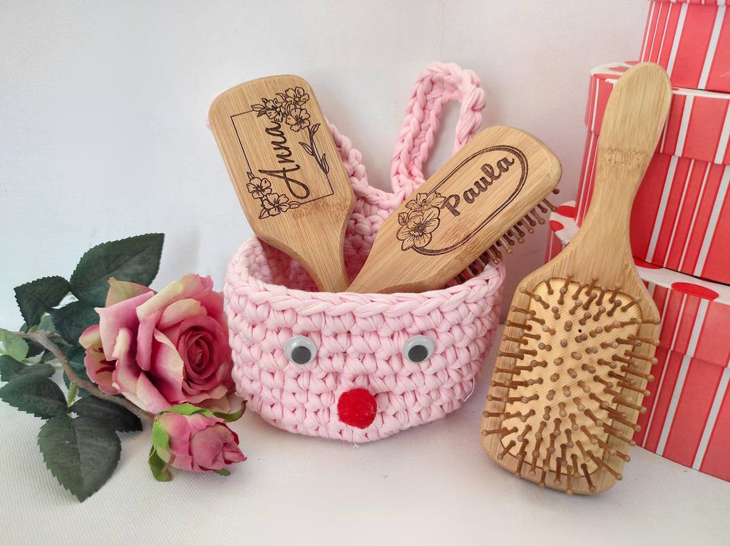 ¡CEPILLO DE MADERA PERSONALIZADO con NOMBRE y DISEÑO FLORAL!