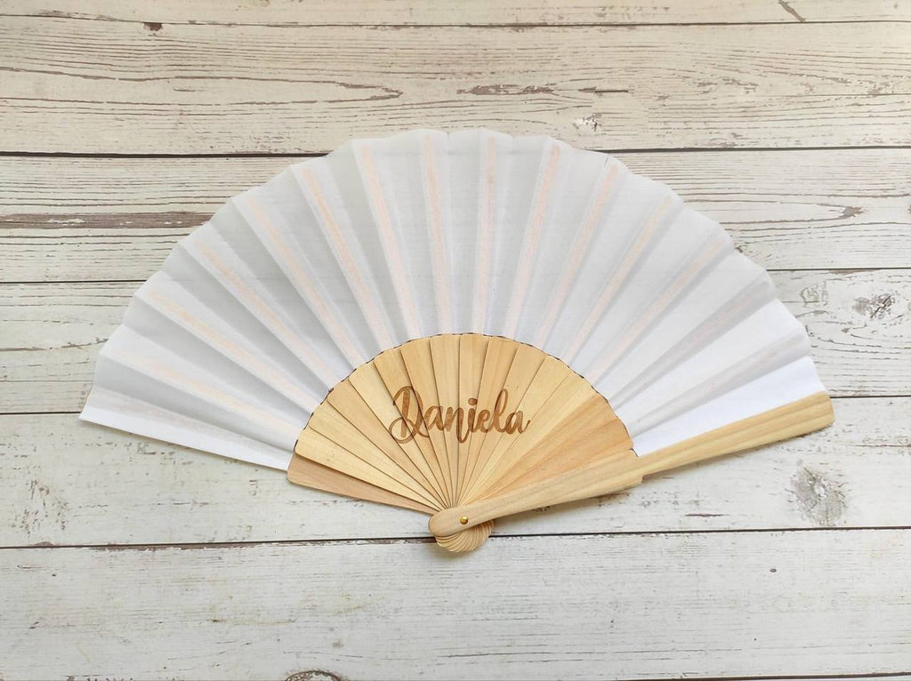 ¡ABANICO PERSONALIZADO CON NOMBRE EN MADERA Y TELA!