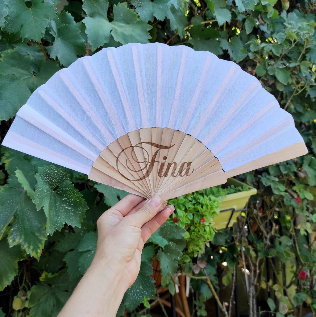 ¡ABANICO PERSONALIZADO CON NOMBRE EN MADERA Y TELA!