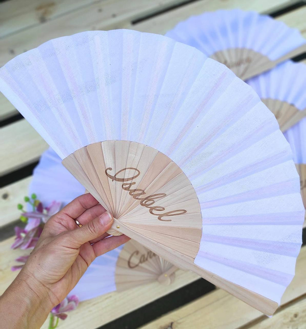 ¡ABANICO PERSONALIZADO CON NOMBRE EN MADERA Y TELA!