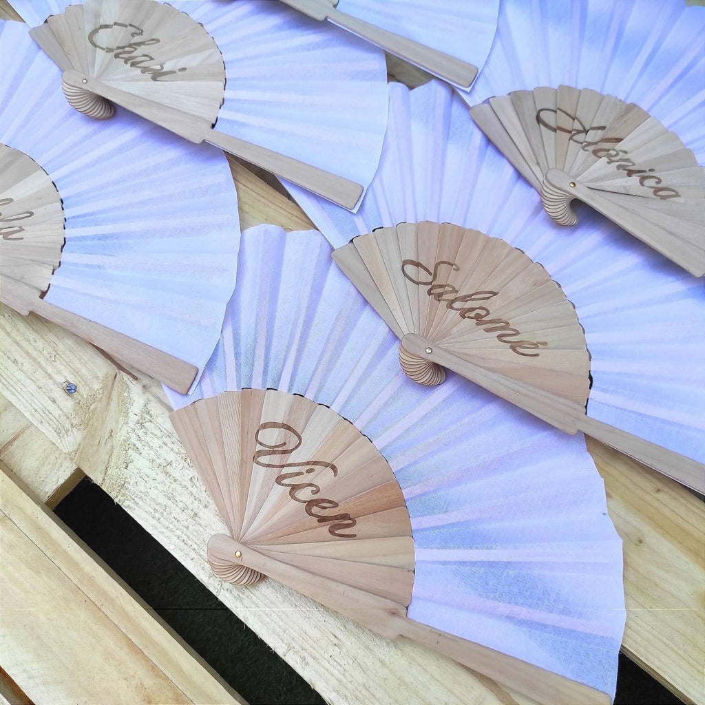 ¡ABANICO PERSONALIZADO CON NOMBRE EN MADERA Y TELA!