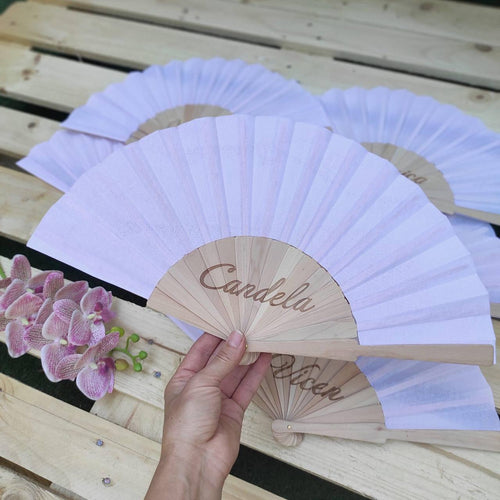 ¡ABANICO PERSONALIZADO CON NOMBRE EN MADERA Y TELA!