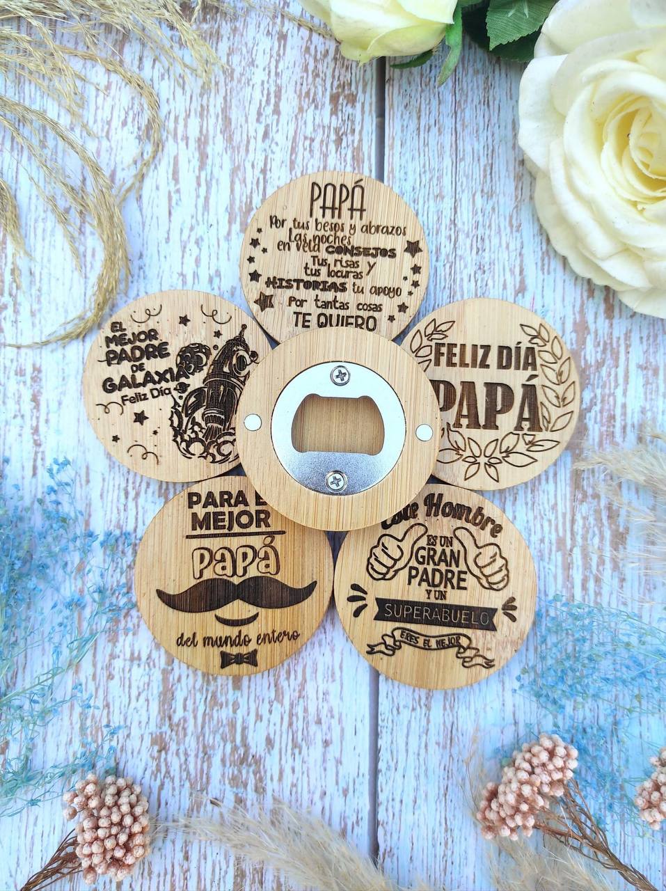 ¡ABRIDOR DE BOTELLAS PERSONALIZADO EN MADERA CON MENSAJE PARA PAPÁ!