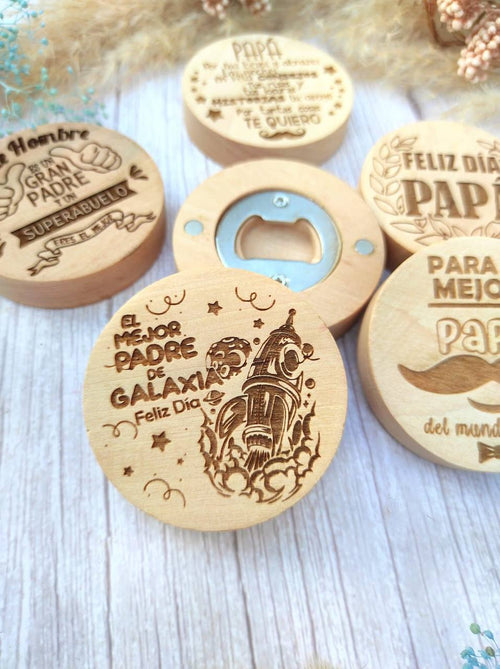 ¡ABRIDOR DE BOTELLAS PERSONALIZADO EN MADERA CON MENSAJE PARA PAPÁ!