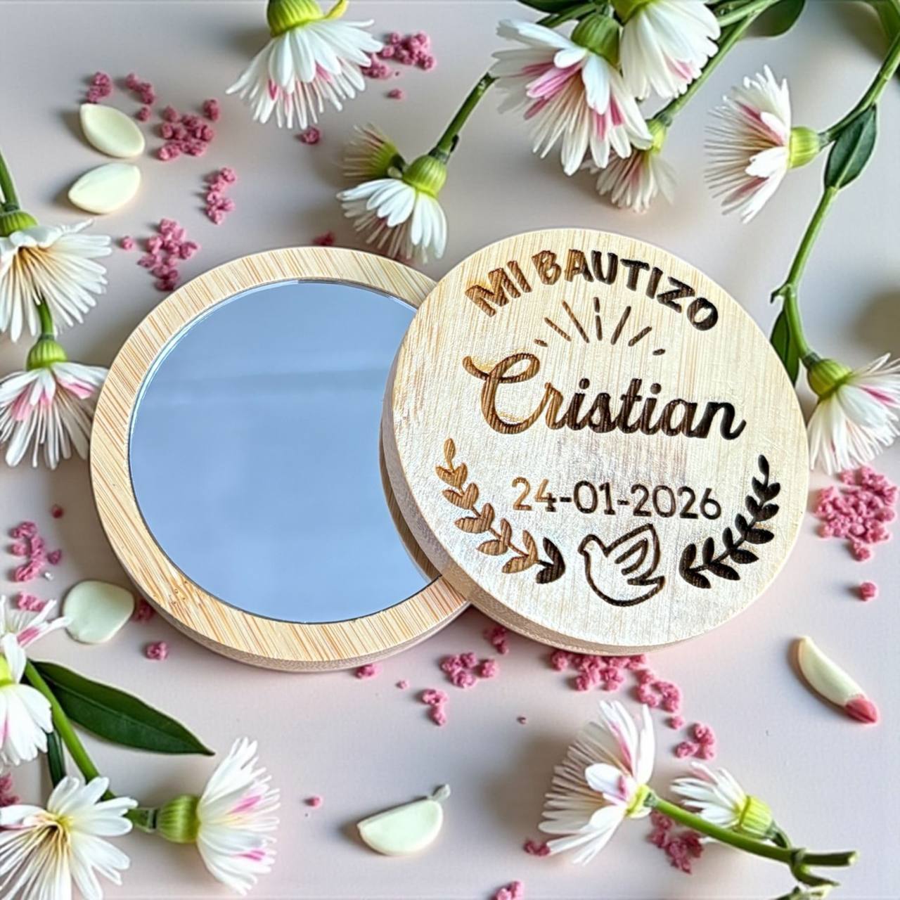 ¡ESPEJO de MADERA PERSONALIZADO para BAUTIZO!