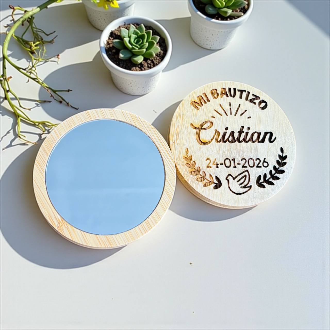 ¡ESPEJO de MADERA PERSONALIZADO para BAUTIZO!